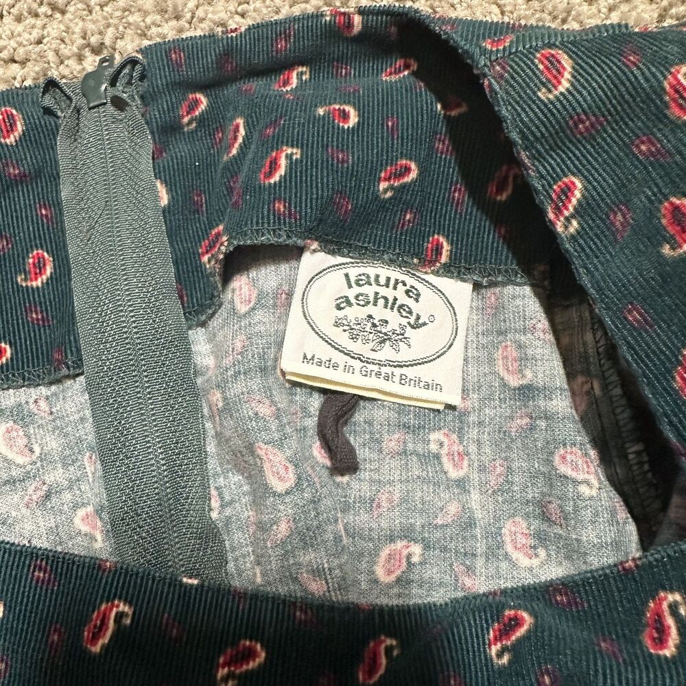 Vtg Laura Ashley Green Corduroy Paisley Cottage Prairie Long Sleeve Midi Dress - Picture 6 of 11